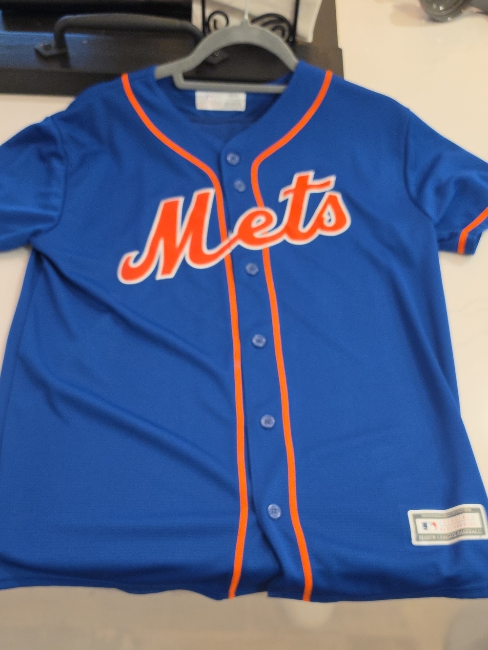 NY Mets Kids' Button-Up Jersey Shirt - Blue with Orange Trim Francisco LINDOR